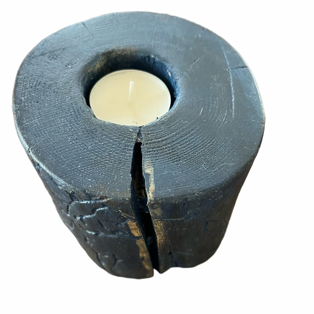 Navy blue wooden candle holder